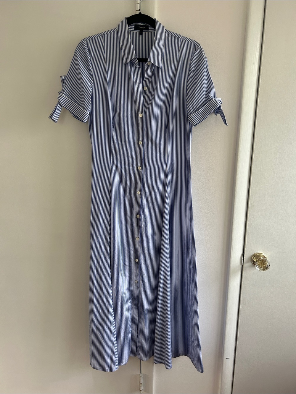 Theory Blue and White Stripe Midi Shirt Dress 6
